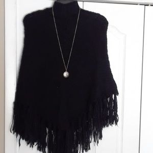 Boho Black fringed poncho